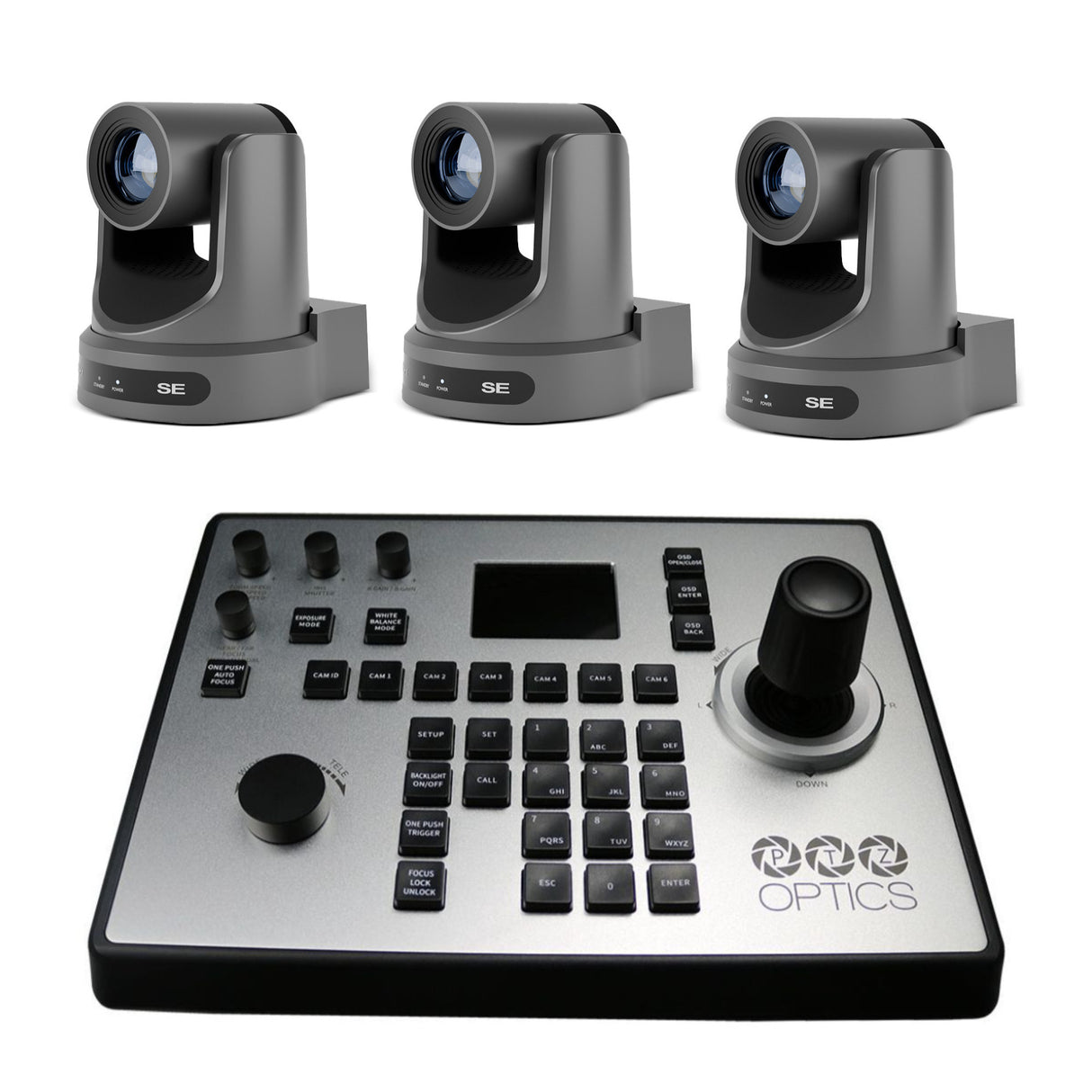 PTZOptics Move SE 30x 1080p Full HD Advanced PTZ Auto-Tracking Zoom Camera (Gray, 3-Pack) Bundle