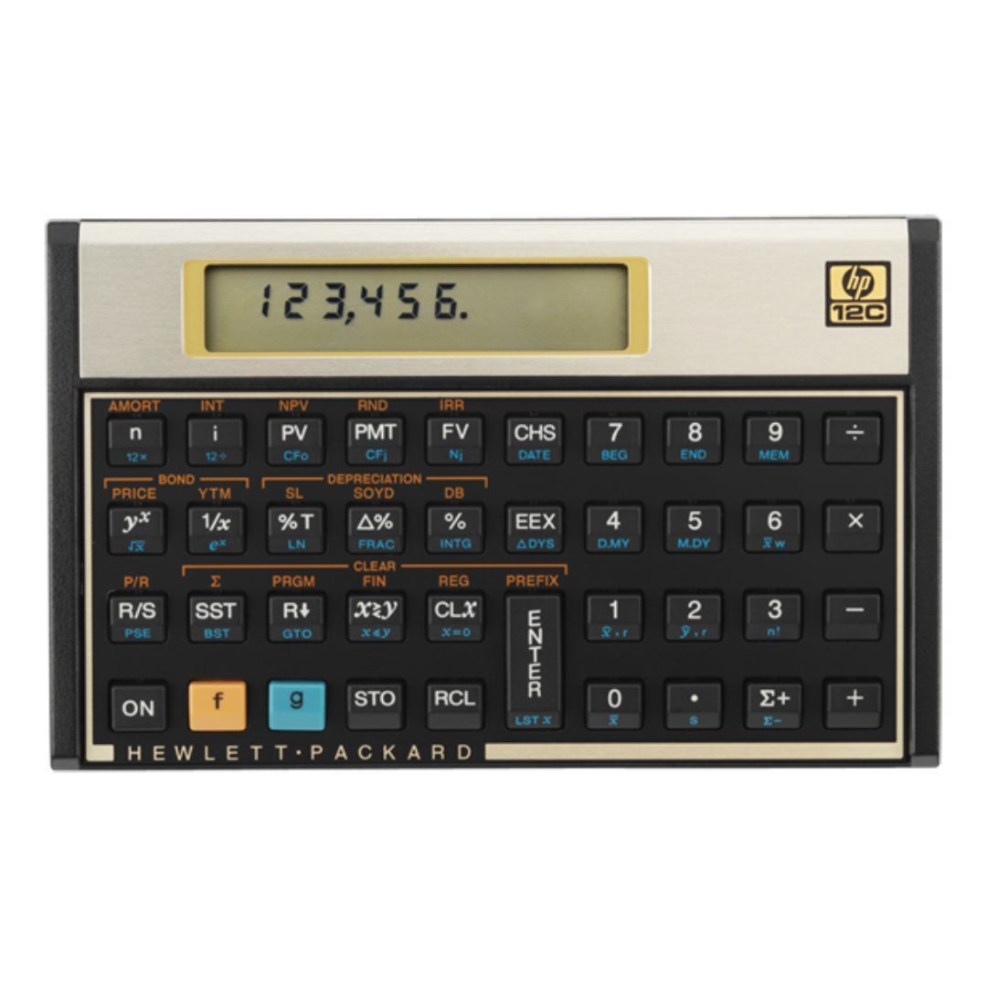 HP 12C Financial Calculator with One-Line LCD Display and 120 Built-In Functions (Black and Gold)