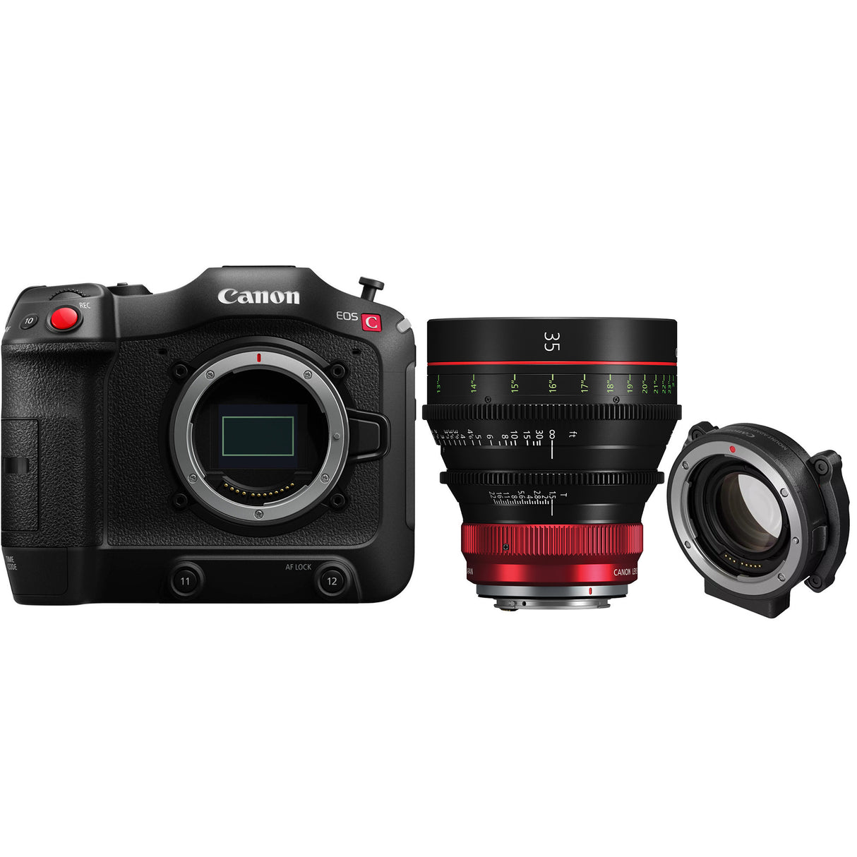 Canon EOS C70 Cinema with CN-R 35mm T1.5 L F Cinema Prime Lens & EF-EOS R 0.71x Mount Adapter Bundle