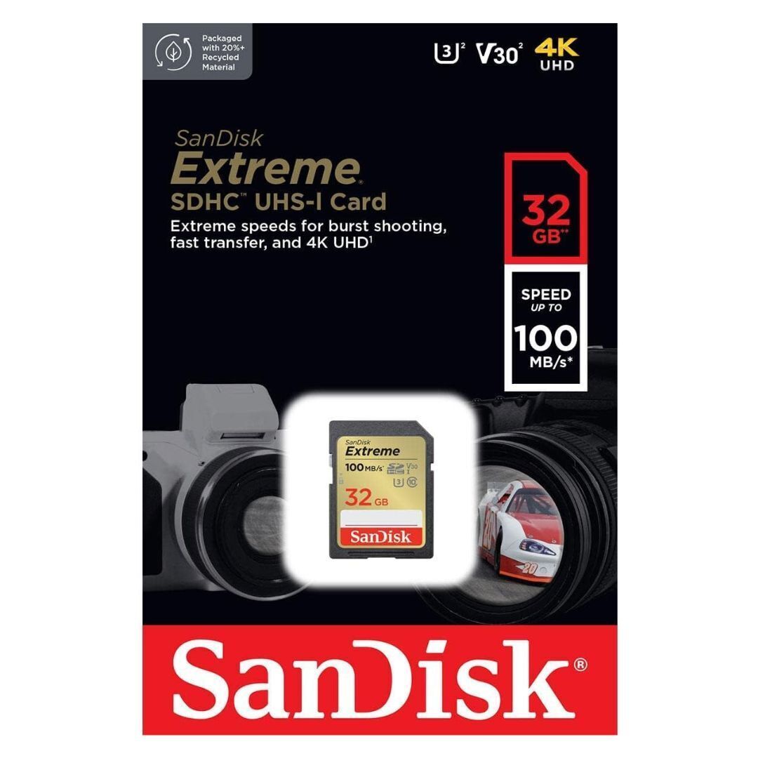 SanDisk Extreme SDHC UHS-I Memory Card with 100MBPS Read Speed and 60MBPS Write Speed (32GB, Black)