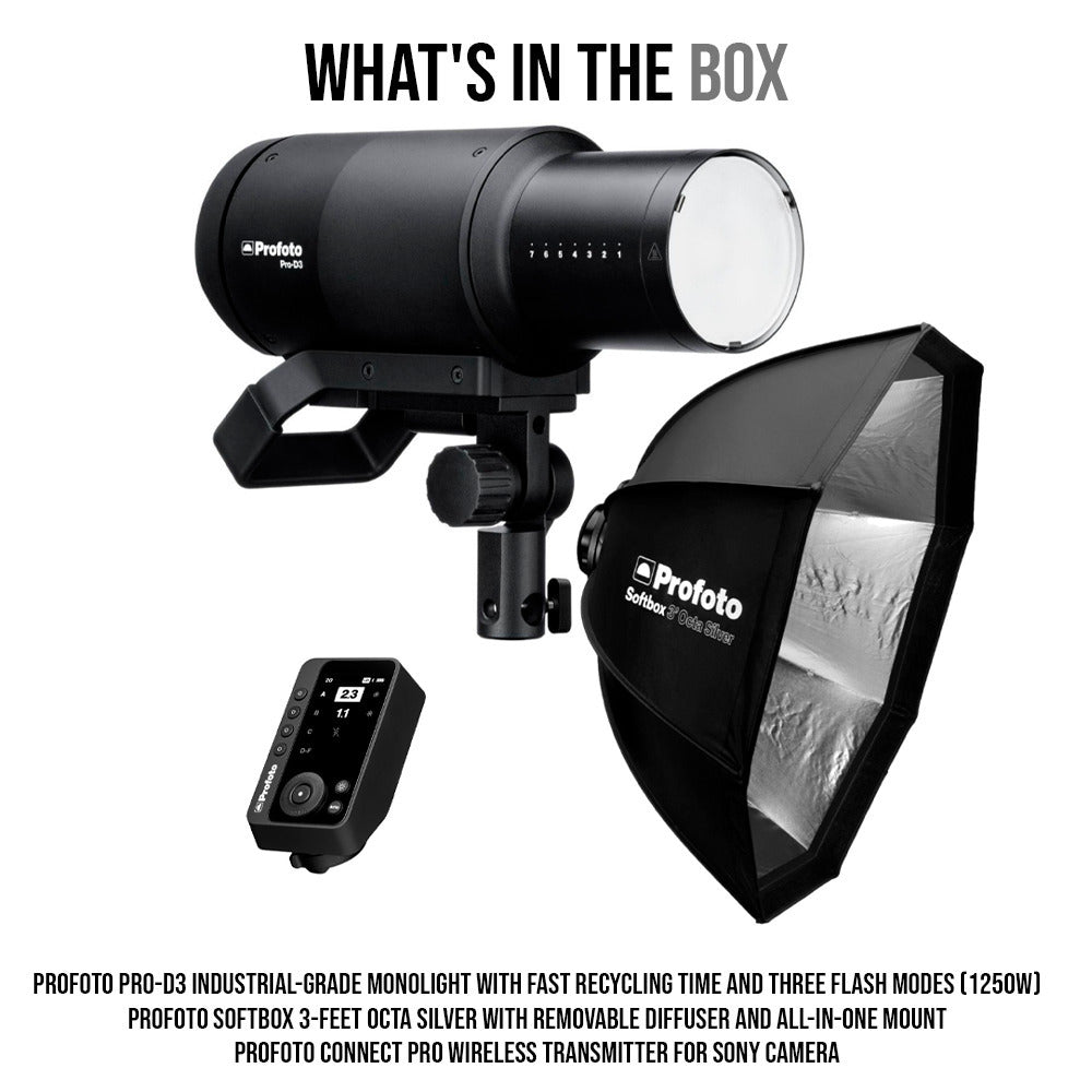 Profoto Pro-D3 1250W Industrial-Grade Monolight with Profoto Softbox 3-Feet Octa (Silver) Bundle