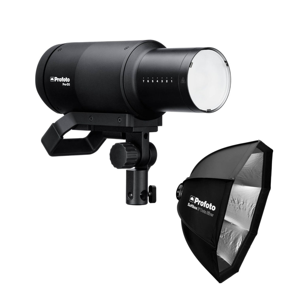 Profoto Pro-D3 1250W Industrial-Grade Monolight with Profoto Softbox 3-Feet Octa (Silver) Bundle