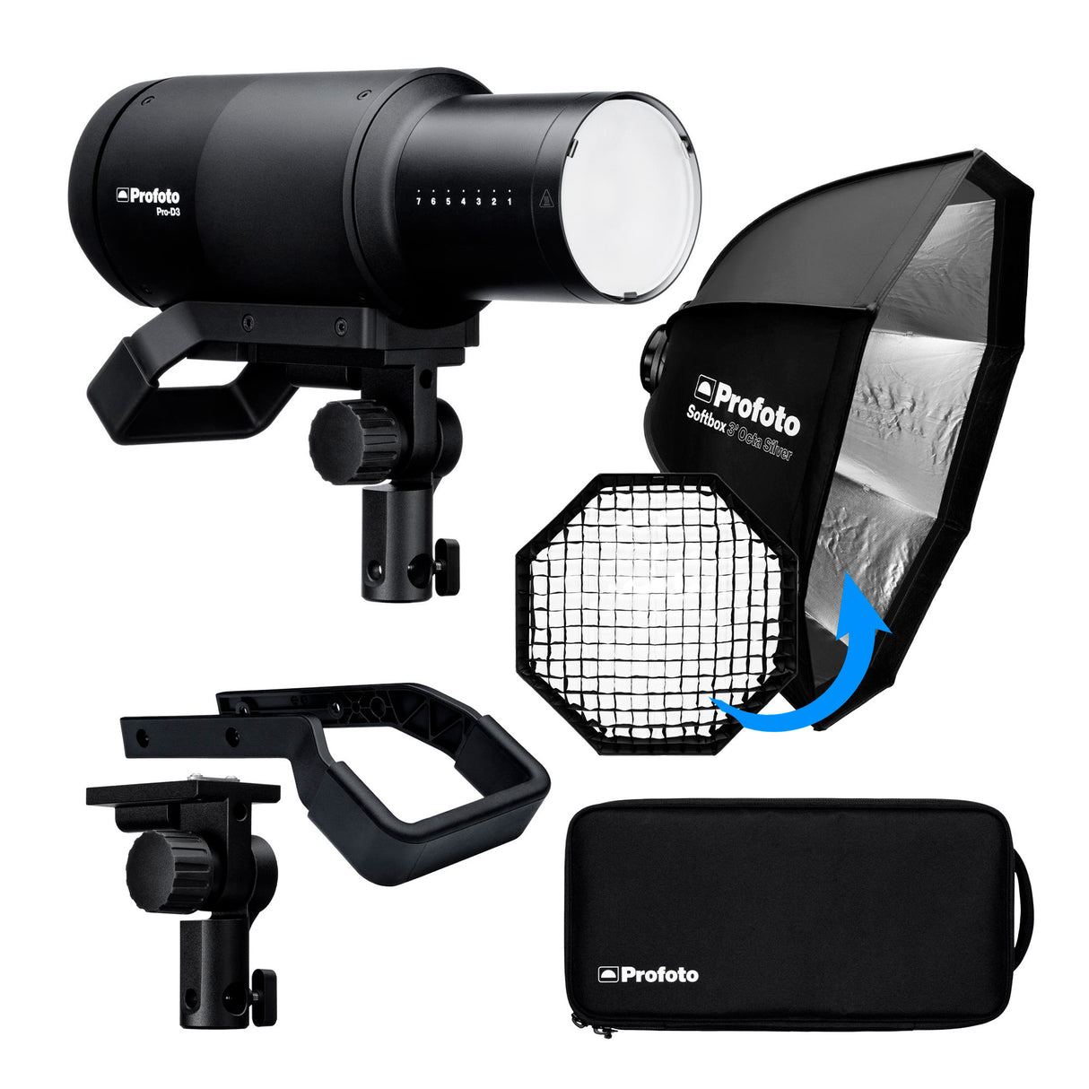 Profoto Pro-D3 750W Industrial-Grade Monolight with Profoto Softbox 3-Feet Octa (Silver) Bundle