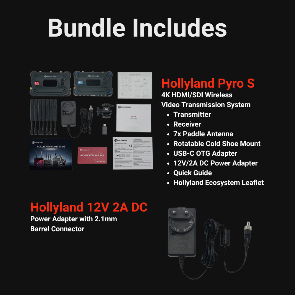 Hollyland Pyro S Wireless Video Transmission System with Hollyland Power Adapter Bundle