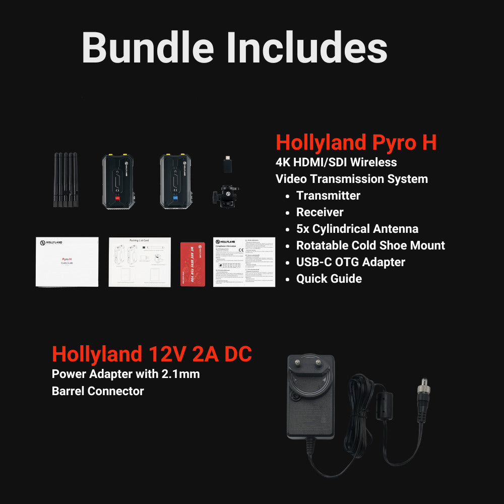 Hollyland Pyro H Wireless Video Transmission System with Hollyland Power Adapter Bundle