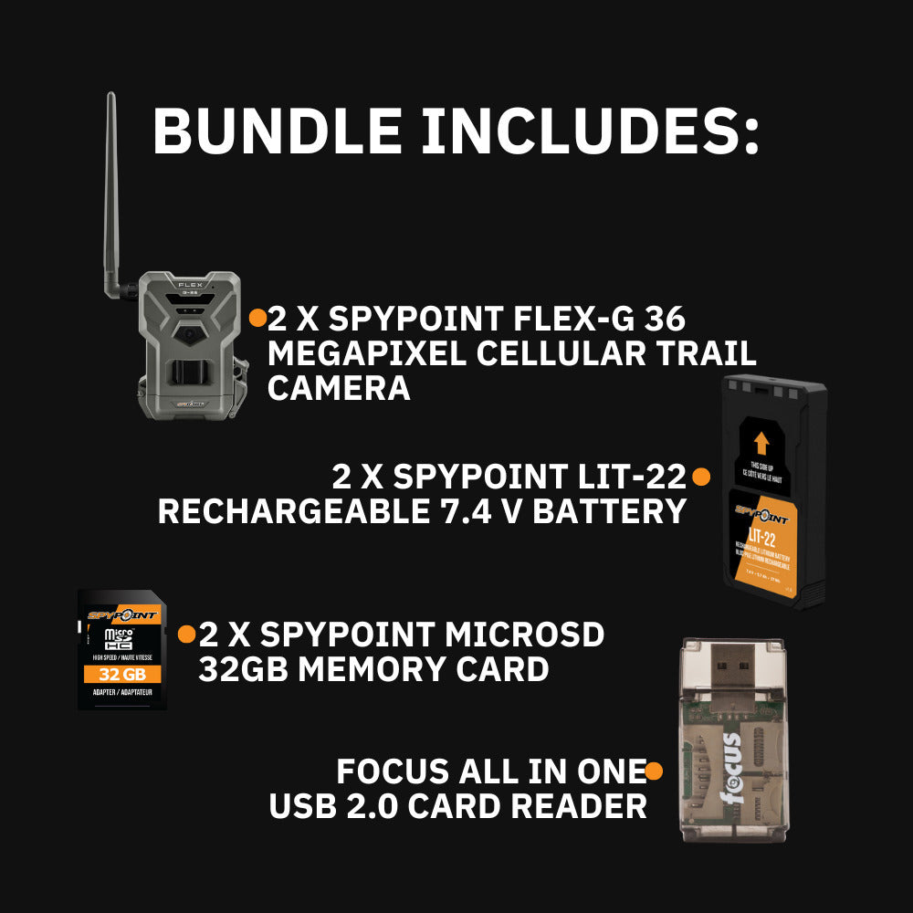 Spypoint FLEX-G36 Trail Camera (2-Pack) with Spypoint Lit-22 Lithium Battery Pack (2-Pack) Bundle