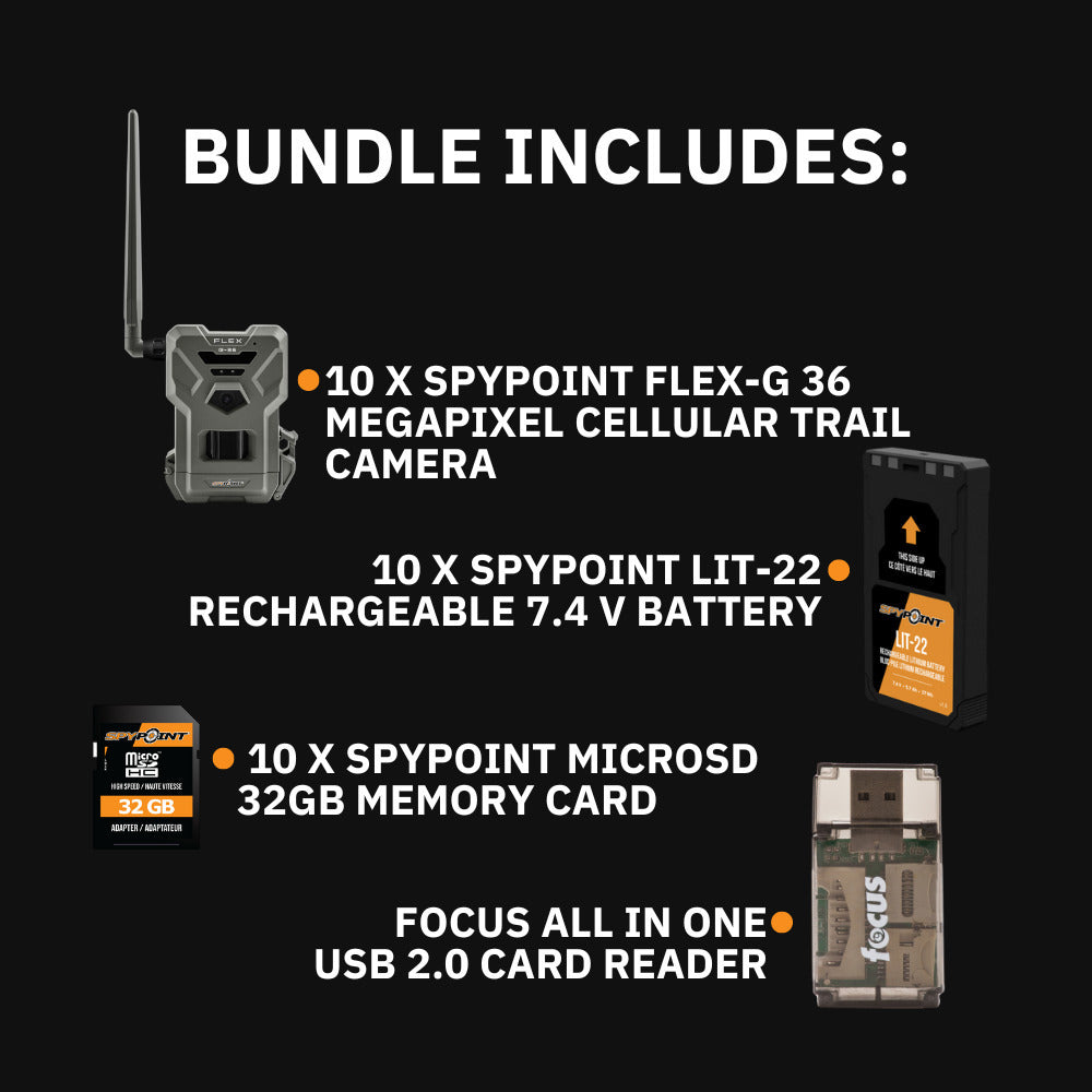 Spypoint FLEX-G36 Trail Camera (10-Pack) with Spypoint Lit-22 Lithium Battery Pack (10-Pack) Bundle