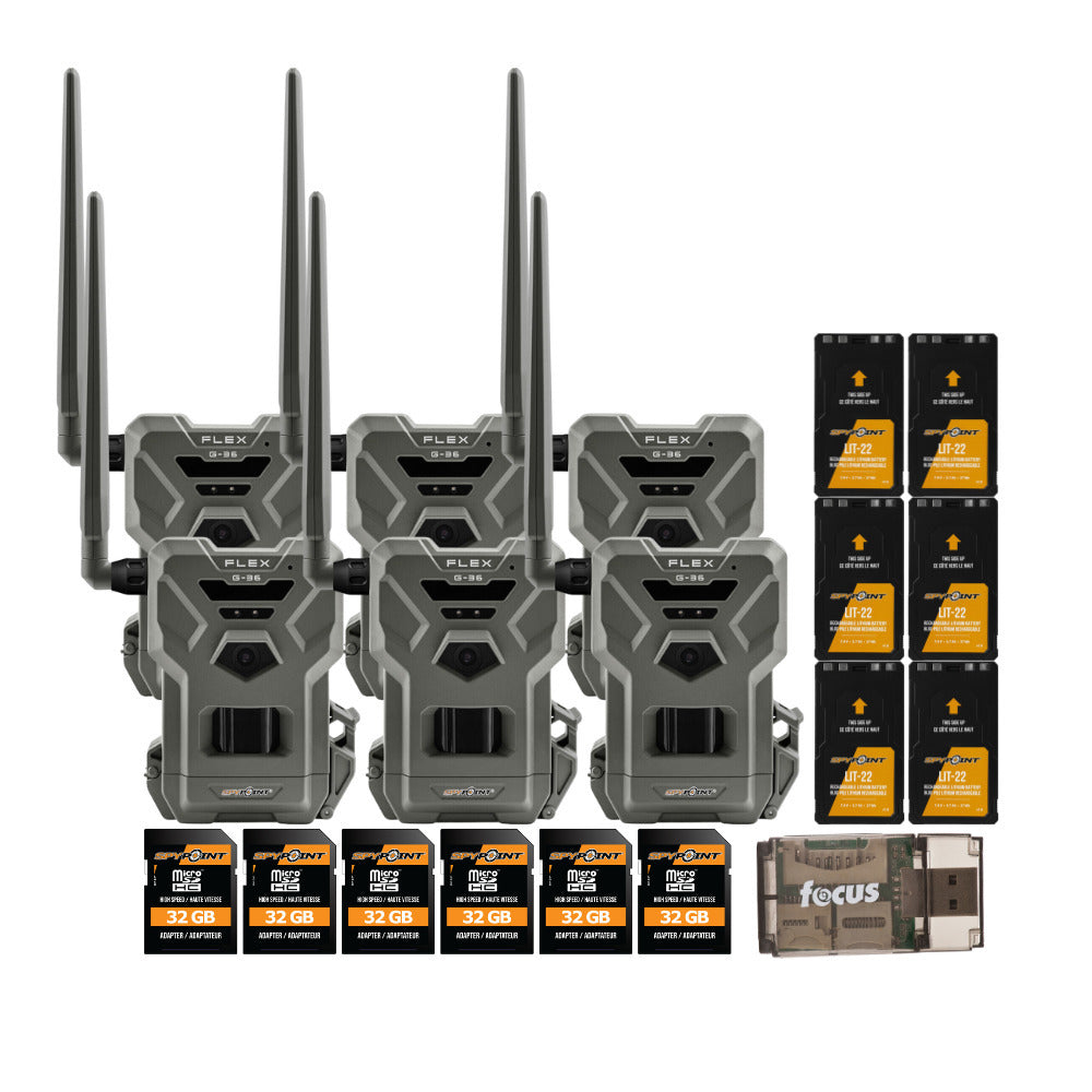 Spypoint FLEX-G36 Trail Camera (6-Pack) with Spypoint Lit-22 Lithium Battery Pack (6-Pack) Bundle