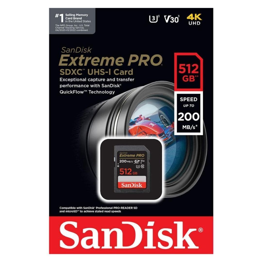 SanDisk Extreme Pro SDXC UHS-I Memory Card with 200MBPS Read and 140MBPS Write Speed (512GB, Black)