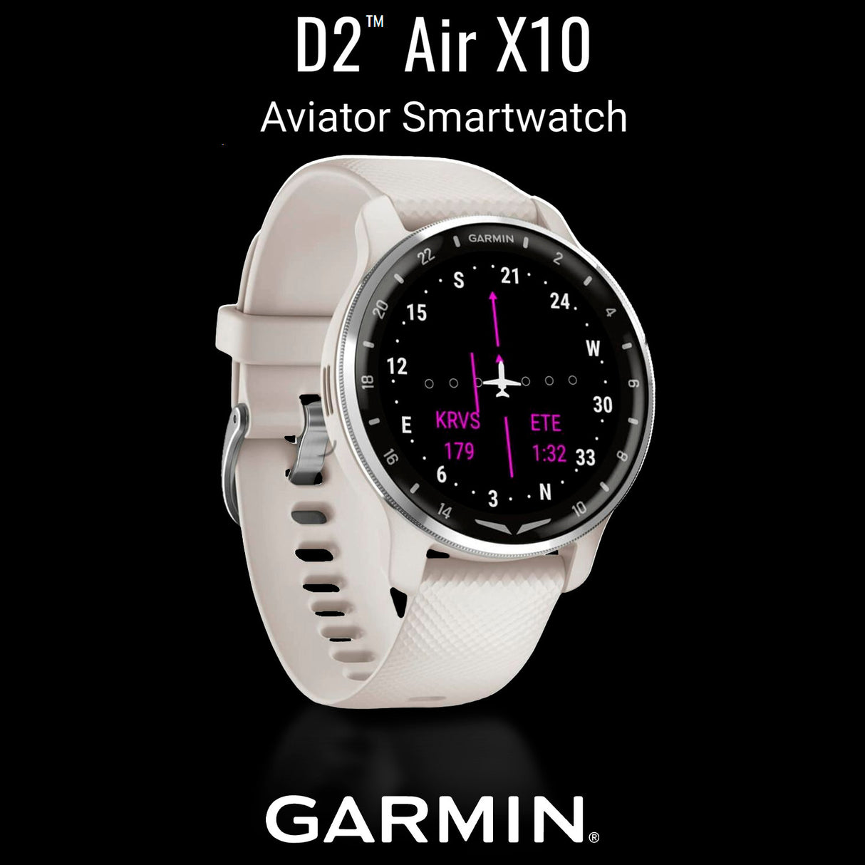Garmin D2 Air X10 Touchscreen Aviator Smartwatch with Fitness Features (Silver-Ivory) Bundle