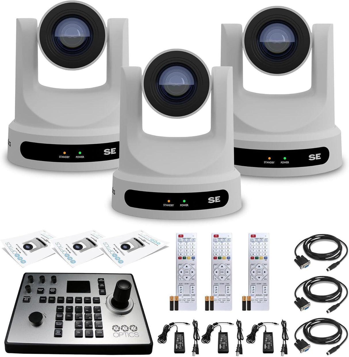 PTZOptics Move SE 30x 1080p Full HD Advanced PTZ Auto-Tracking Zoom Camera (White, 3-Pack) Bundle