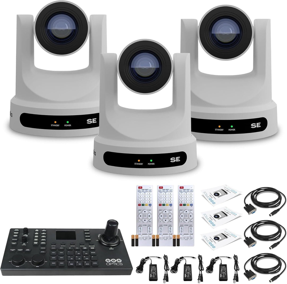 PTZOptics Move SE 30x 1080p Full HD Advanced PTZ Auto-Tracking Zoom Camera (White, 3-Pack) Bundle