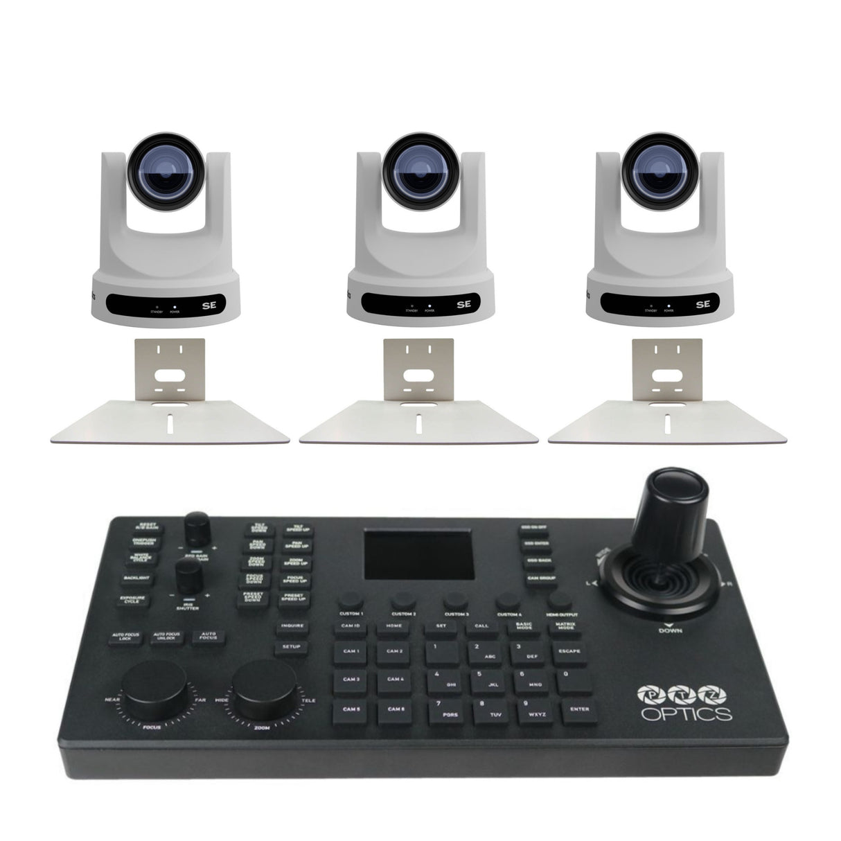 PTZOptics Move SE 30x 1080p Full HD Advanced PTZ Auto-Tracking Zoom Camera (White, 3-Pack) Bundle