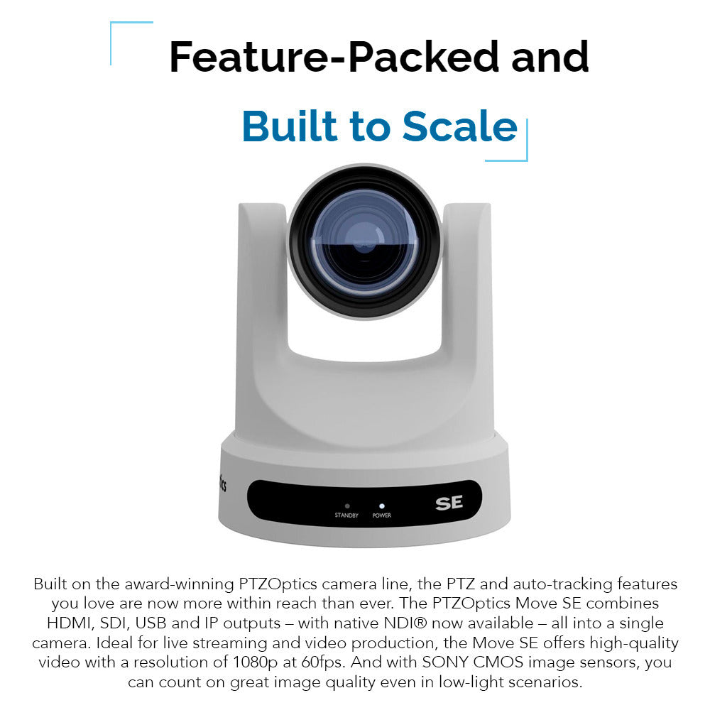 PTZOptics Move SE 30x 1080p Full HD Advanced PTZ Auto-Tracking Zoom Camera (White, 3-Pack) Bundle