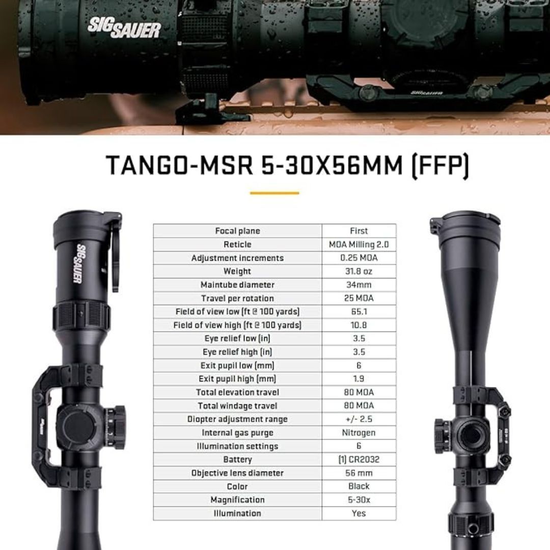 SIG SAUER Tango-MSR 5-30 x 56mm 34mm Tube Riflescope (MOA Milling 2.0 Illuminated Reticle, Black)