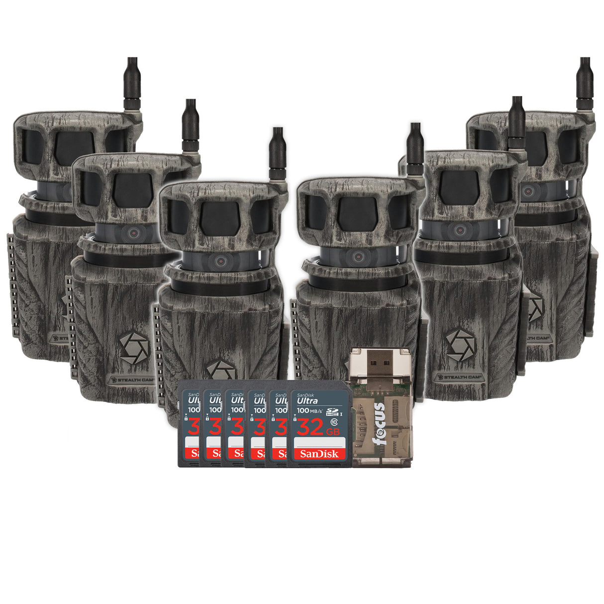 Stealth Cam Revolver 360 Degree Cellular Trail Camera 6-Pack with Six 32GB Cards and Card Reader