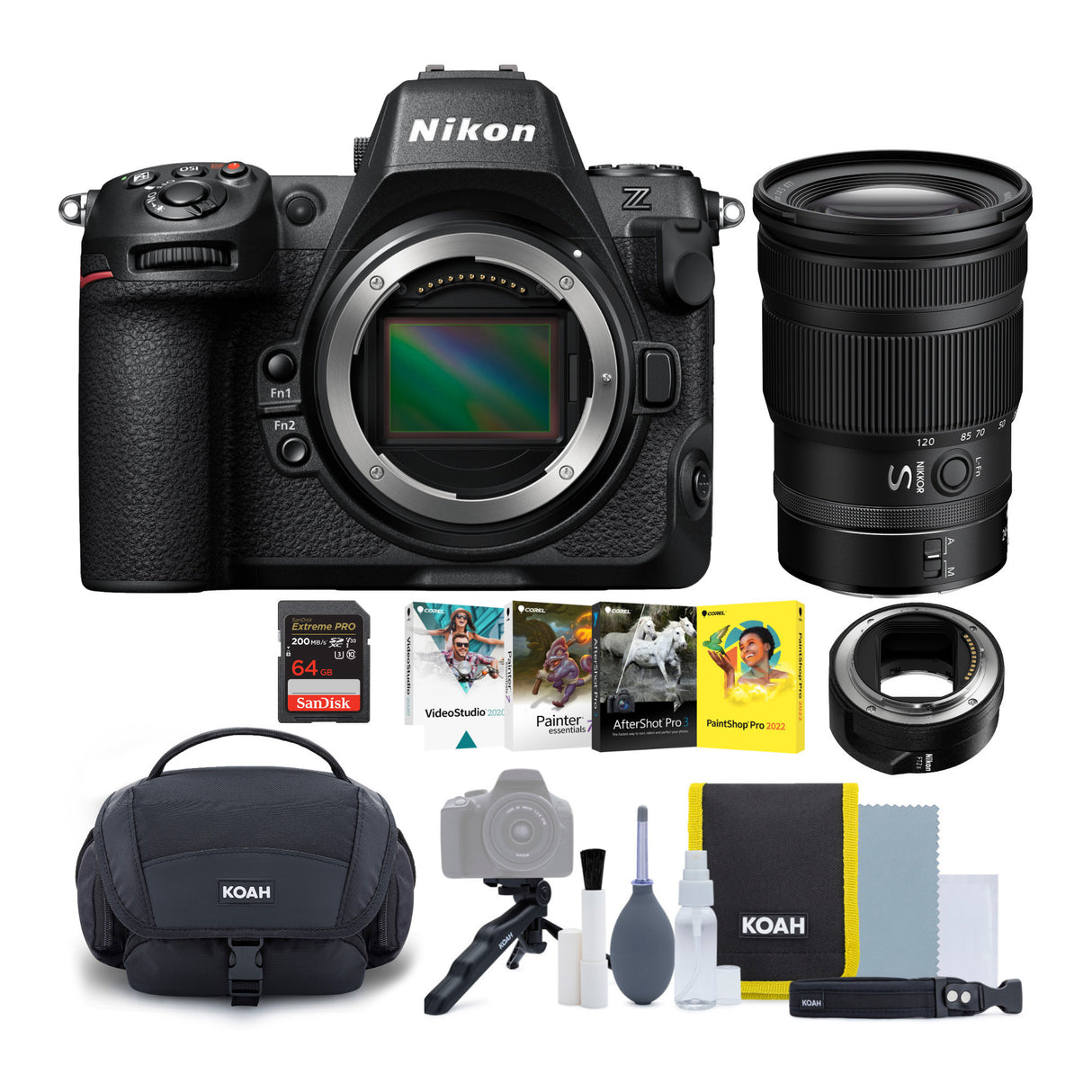 Nikon Z8 Mirrorless Camera Body with Nikon NIKKOR Z 24 to 120mm f4 S Lens and Nikon Adapter Bundle