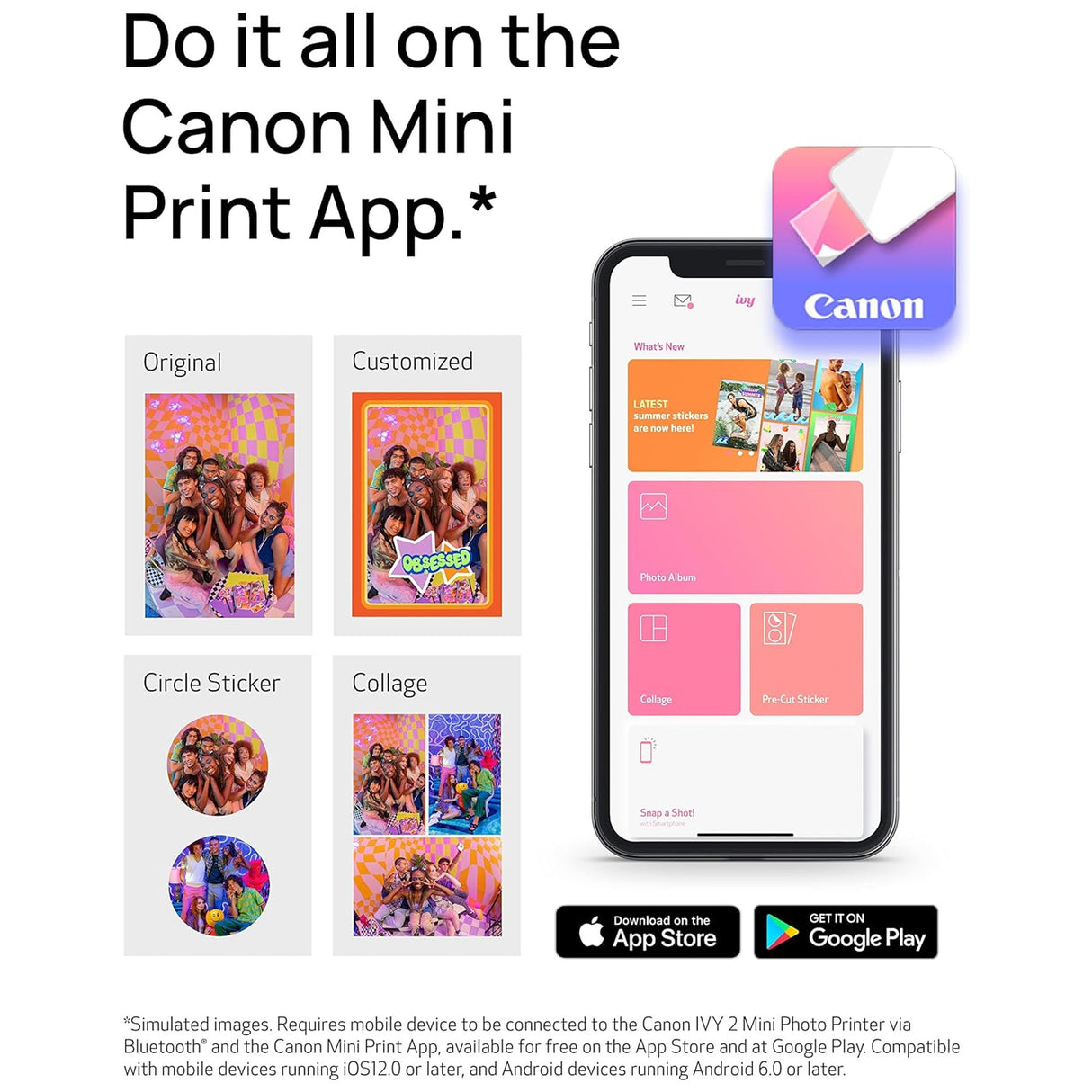 Canon IVY 2 Mini Compact Photo Sticker Printer with LED Light Bar (Blush Pink) Bundle