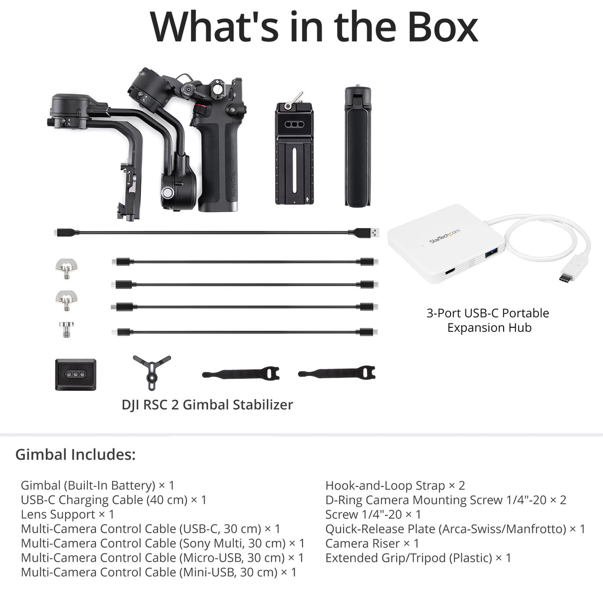 DJI Ronin-SC Handheld Gimbal Stabilizer with 3-Port USB-C Hub with Power Delivery bundle