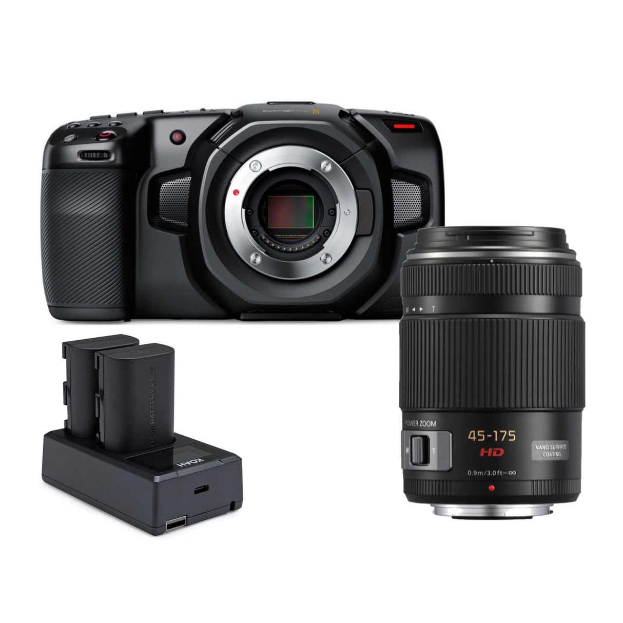 Blackmagic Design Pocket 4K Cinema Camera with Lumix G X Vario Power Zoom Lens (Black) Bundle