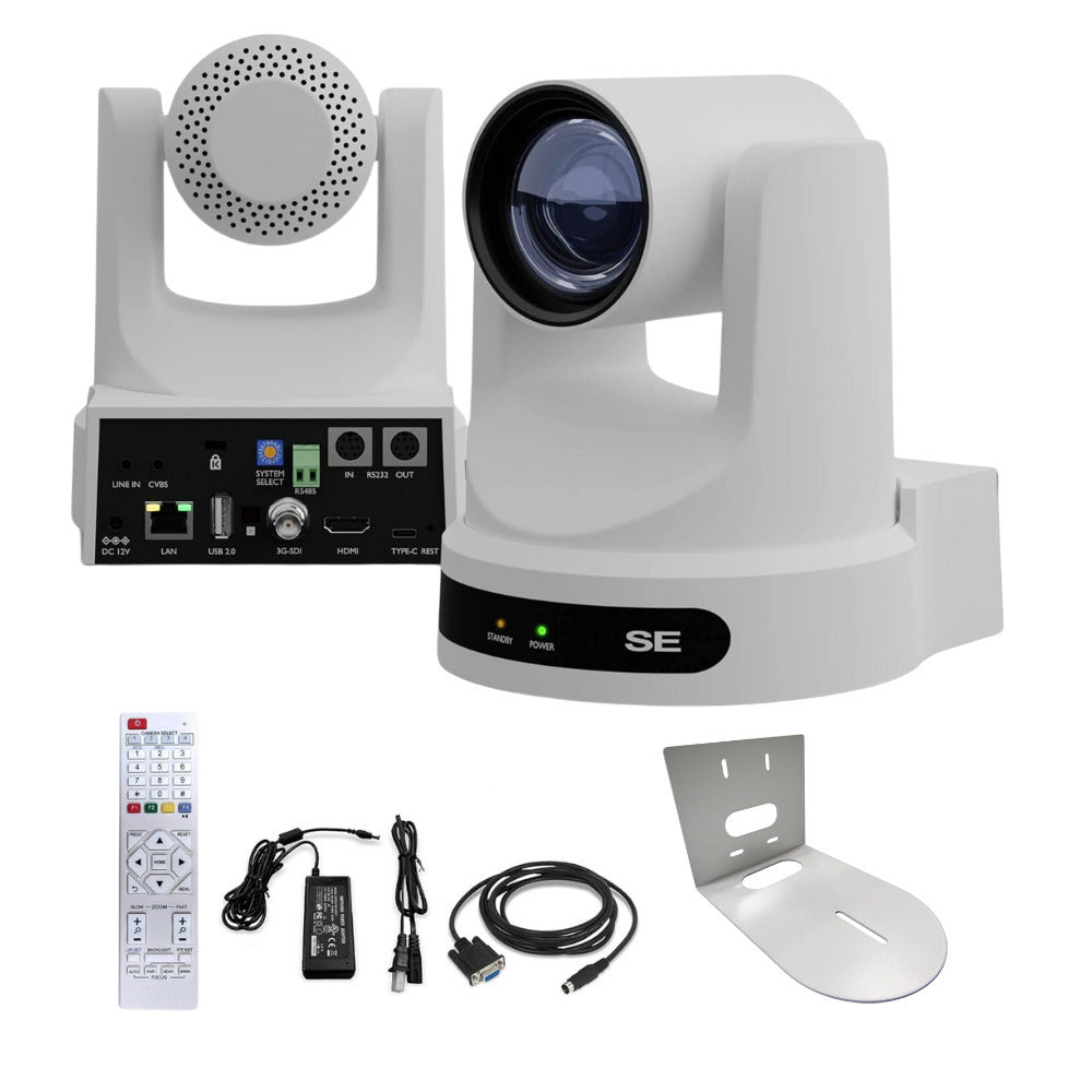 PTZOptics Move SE 20x 1080p Full HD Advanced PTZ Auto-Tracking Pan Tilt Zoom Camera (White) Bundle