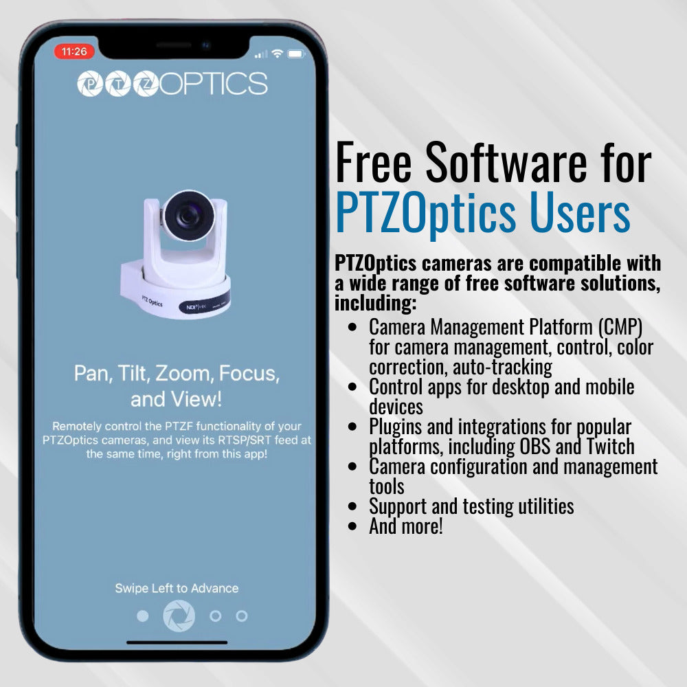 PTZOptics Move SE 20x 1080p Full HD Advanced PTZ Auto-Tracking Pan Tilt Zoom Camera (White) Bundle