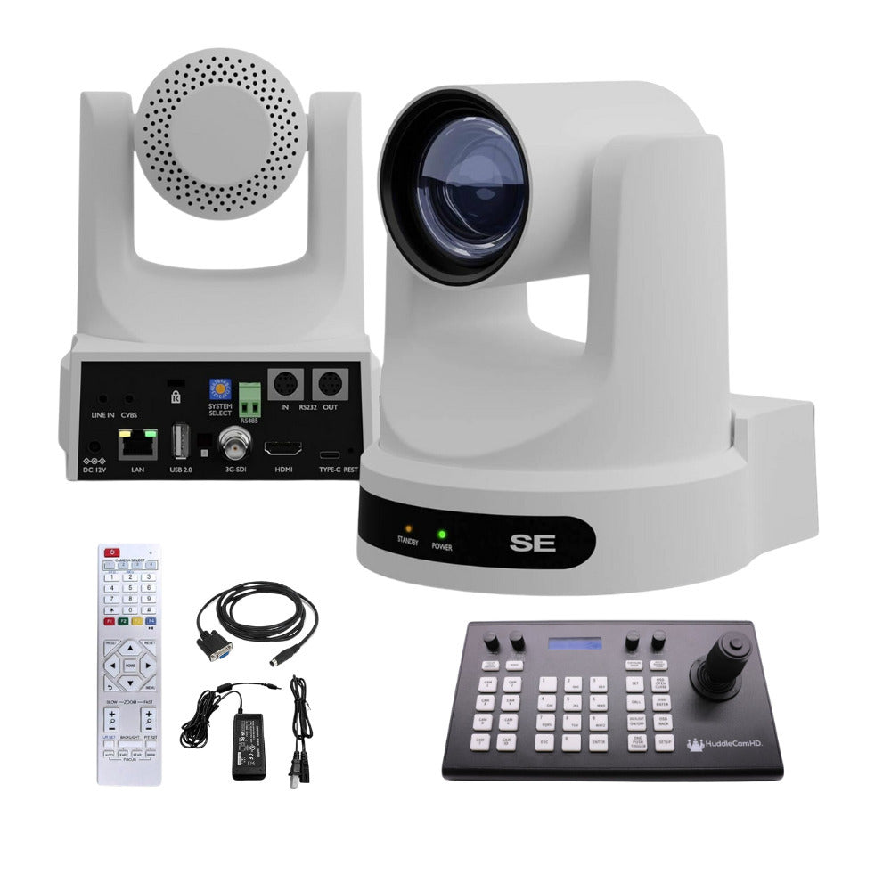 PTZOptics Move SE 20x 1080p Full HD Advanced PTZ Auto-Tracking Pan Tilt Zoom Camera (White) Bundle