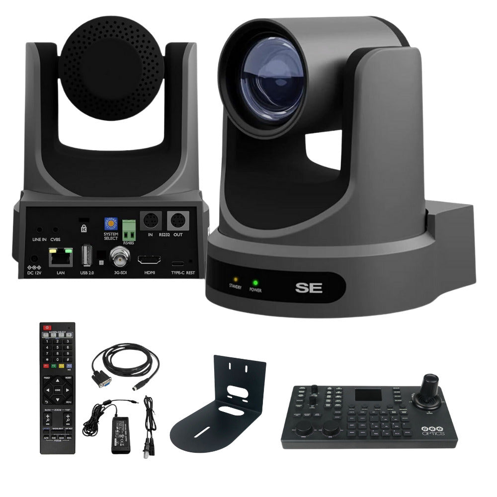 PTZOptics Move SE 20x 1080p Full HD Advanced PTZ Auto-Tracking Pan Tilt Zoom Camera (Gray) Bundle