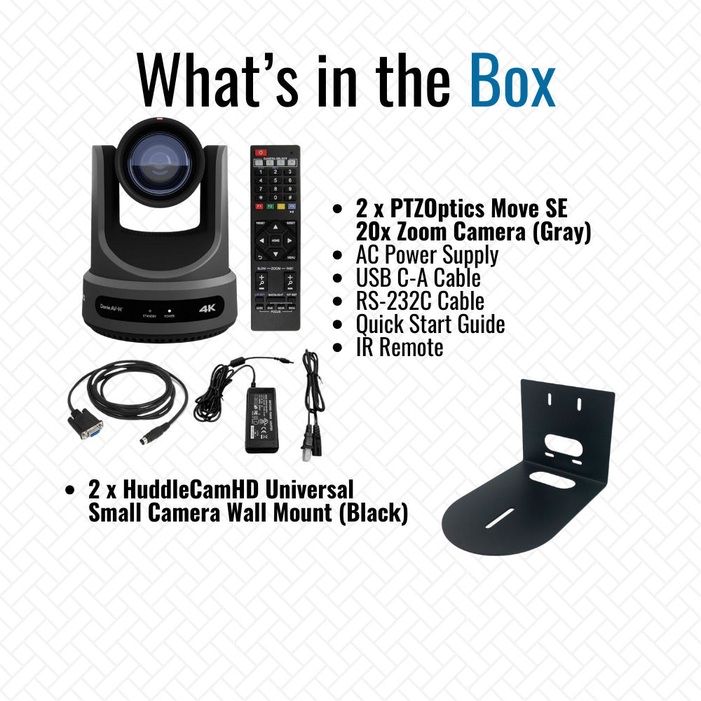 PTZOptics Move SE 20x 1080p PTZ Auto-Tracking Pan Tilt Zoom Camera (Gray, 2-Pack) Bundle