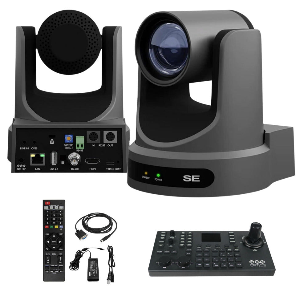 PTZOptics Move SE 20x 1080p Full HD Advanced PTZ Auto-Tracking Pan Tilt Zoom Camera (Gray) Bundle