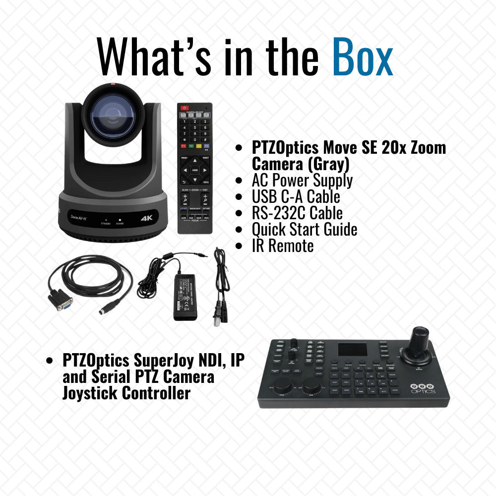PTZOptics Move SE 20x 1080p Full HD Advanced PTZ Auto-Tracking Pan Tilt Zoom Camera (Gray) Bundle