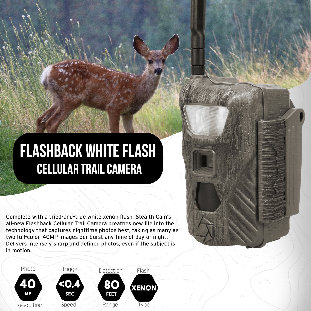 Stealth Cam Flashback 40MP White Flash Cellular Trail Camera with 32GB Memory Card and Card Reader