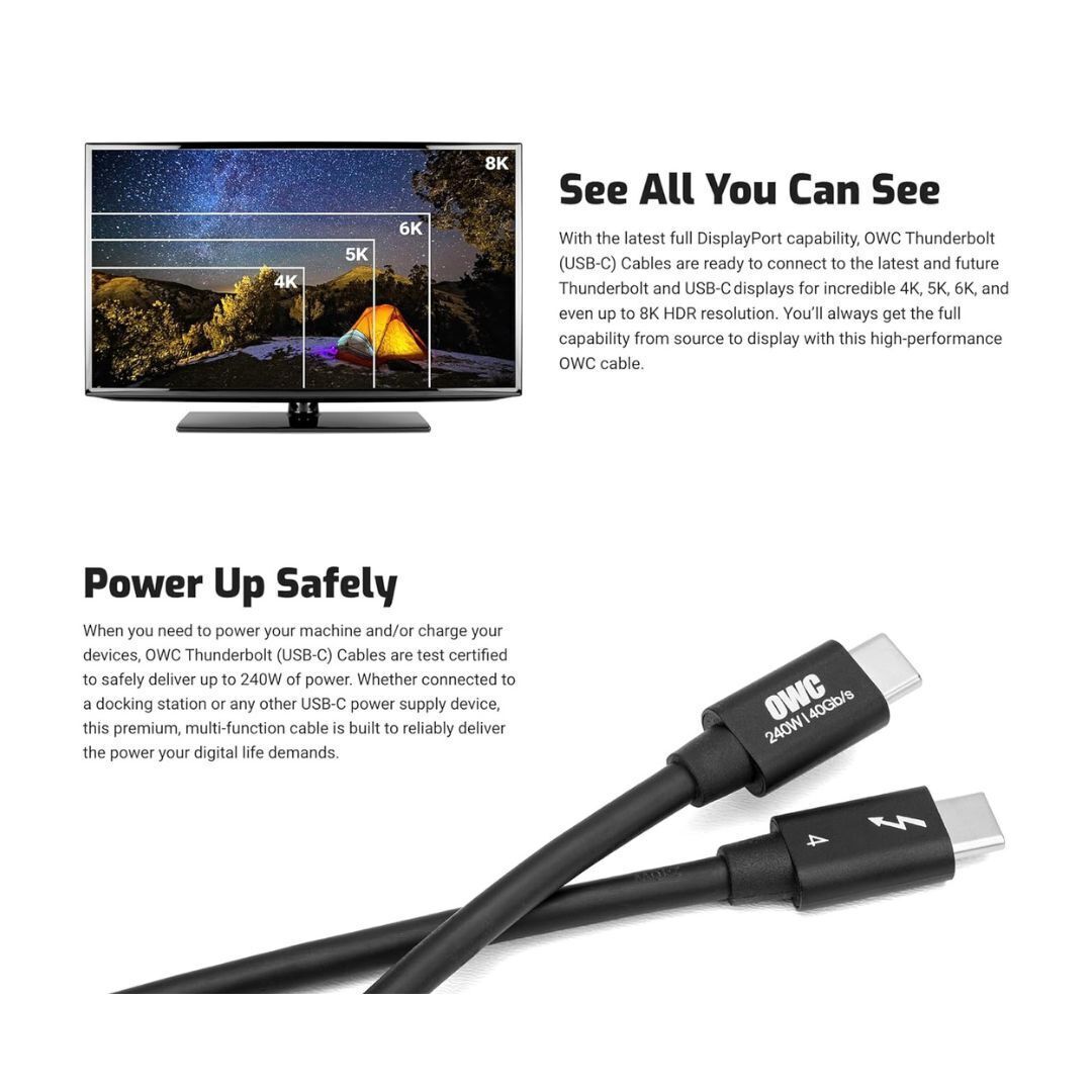 OWC 28-Inch Thunderbolt 4 and USB-C Cable with 40 GBPS Data Transfer and 240W Power Charging (Black)