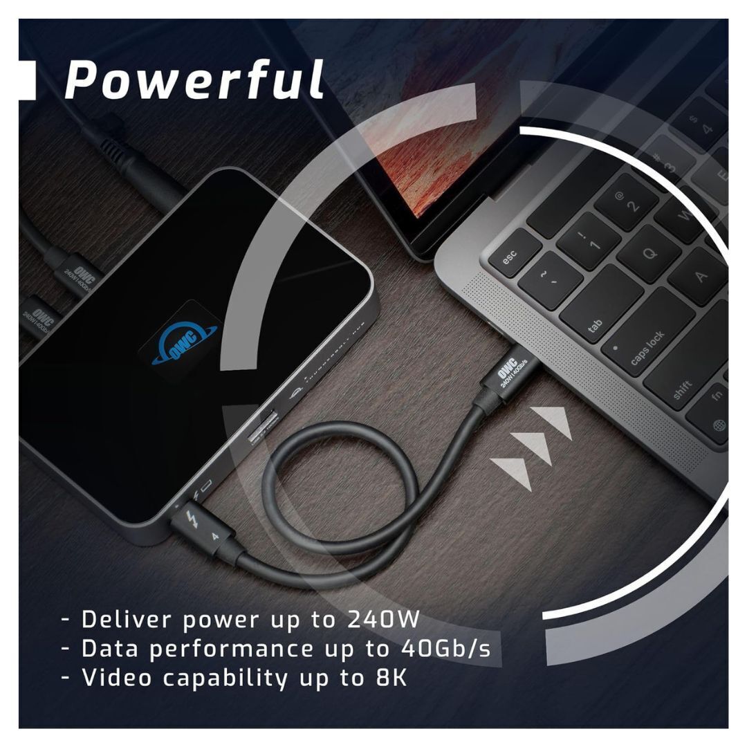 OWC 28-Inch Thunderbolt 4 and USB-C Cable with 40 GBPS Data Transfer and 240W Power Charging (Black)