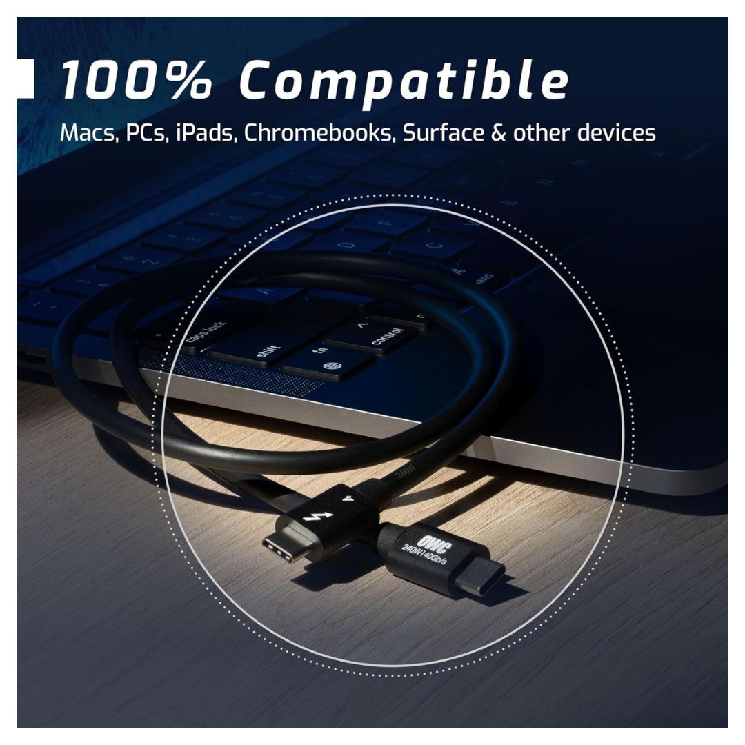 OWC 28-Inch Thunderbolt 4 and USB-C Cable with 40 GBPS Data Transfer and 240W Power Charging (Black)