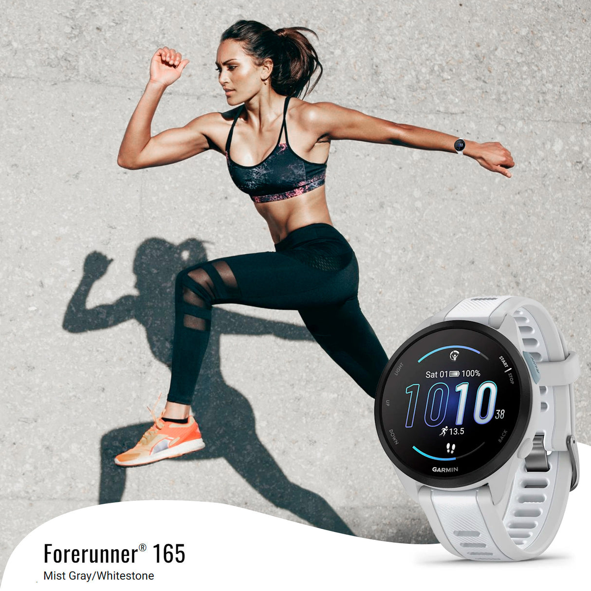 Garmin Forerunner 165 GPS Smartwatch (Mist Gray-Whitestone) with Portable Accessory (White) Bundle