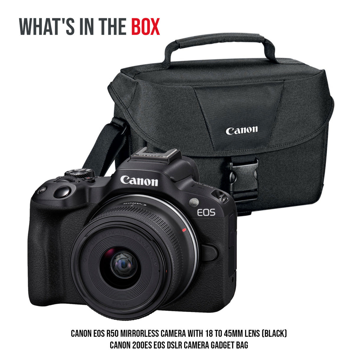 Canon EOS R50 Mirrorless Camera w/18-45mm Lens +Eos 200ES Shoulder Bag (Black)