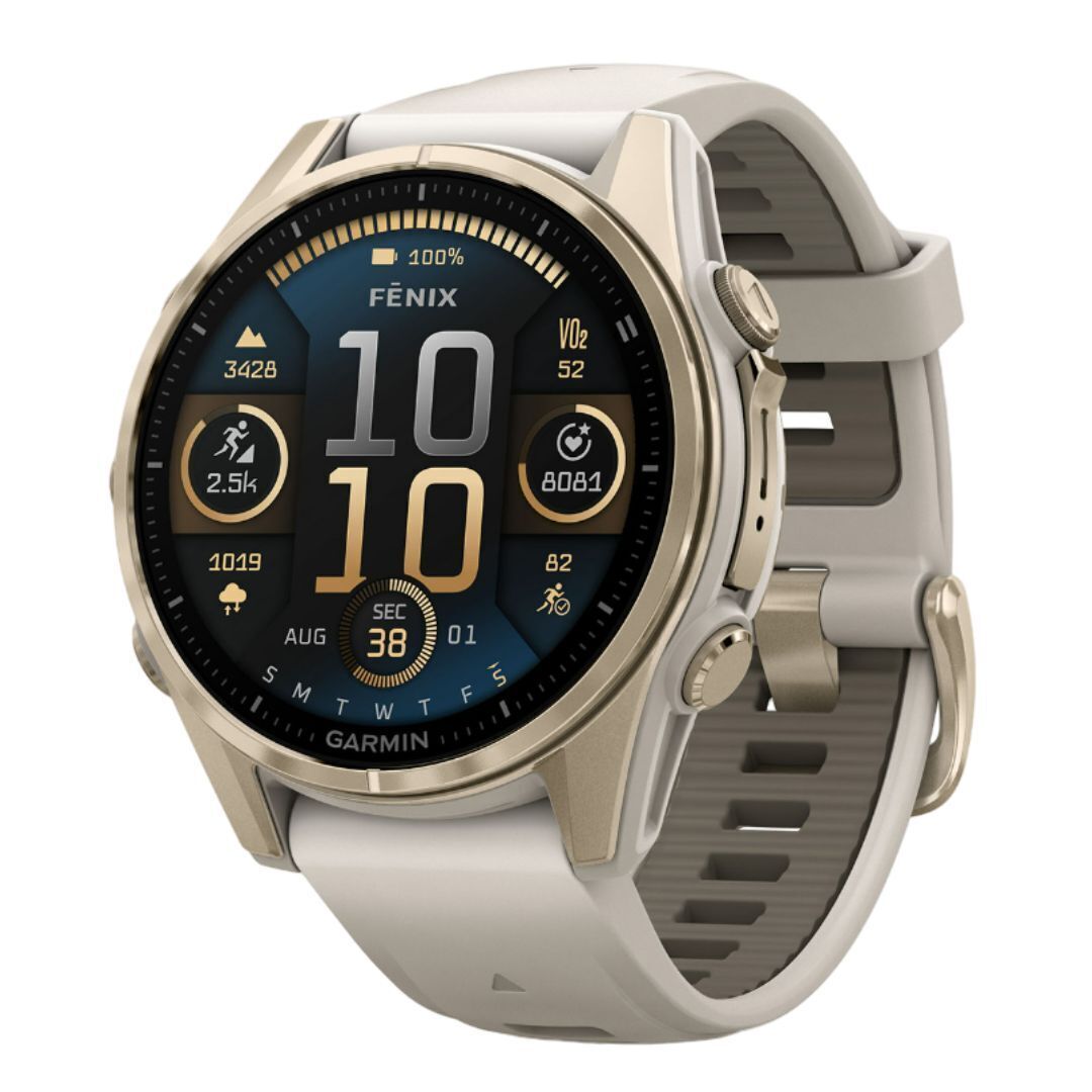 Garmin Fenix 8 43mm GPS Smartwatch with AMOLED Display (Soft Gold and Fog Gray-Dark Sandstone)
