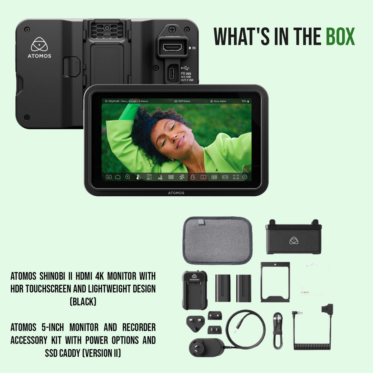 Atomos Shinobi II HDMI 4K Monitor with HDR Touchscreen with Atomos Monitor Accessory Kit Bundle