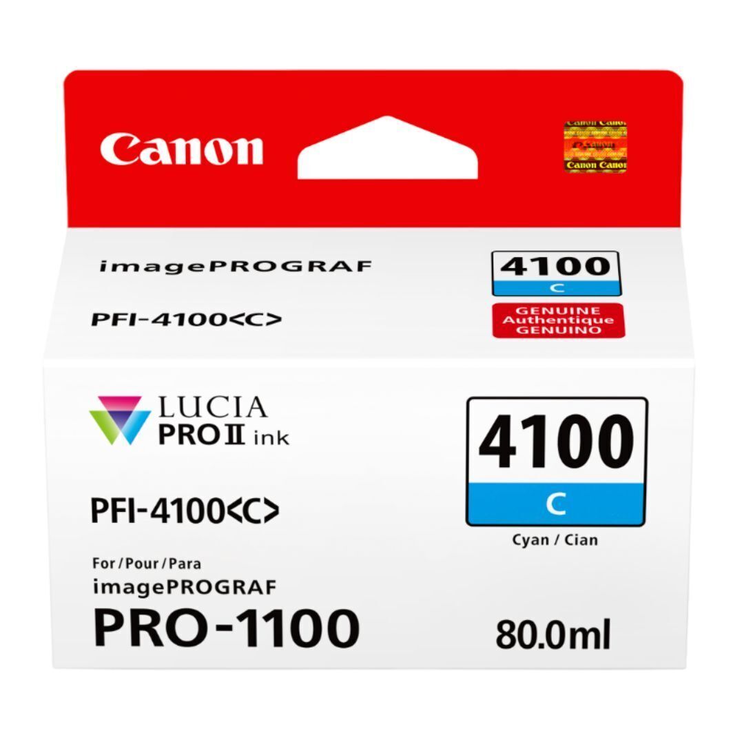 Canon PFI-4100 Lucia Pro II 11 Pigment-Based Ink for imagePROGRAF Pro 1100 Printer (Cyan)