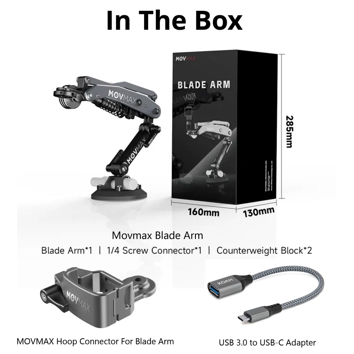 Movmax Blade Arm for DJI Pocket 3 with N2 Arm Technology with Movmax Hoop Connector (Gray) Bundle