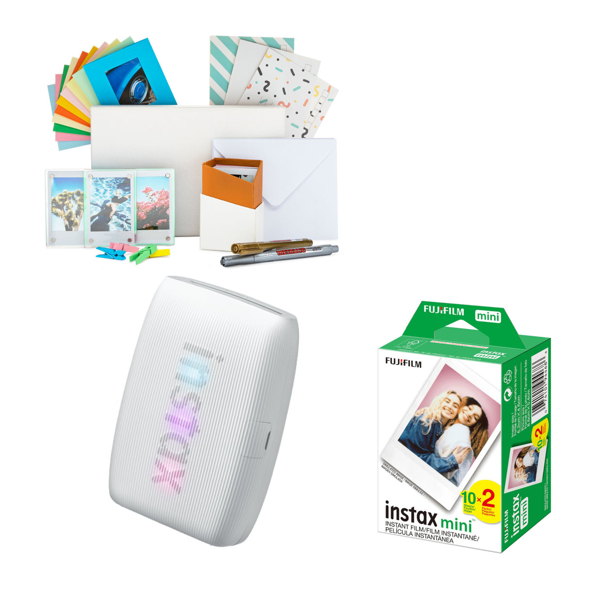 Fujifilm Instax Mini Link 3 Compact Smartphone Printer with Focus Camera Kit (Clay White) Bundle