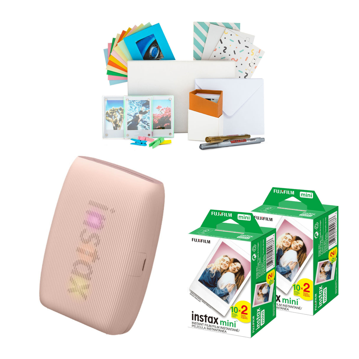 Fujifilm Instax Mini Link 3 Compact Smartphone Printer with Instax AiR Studio App (Rose Pink) Bundle