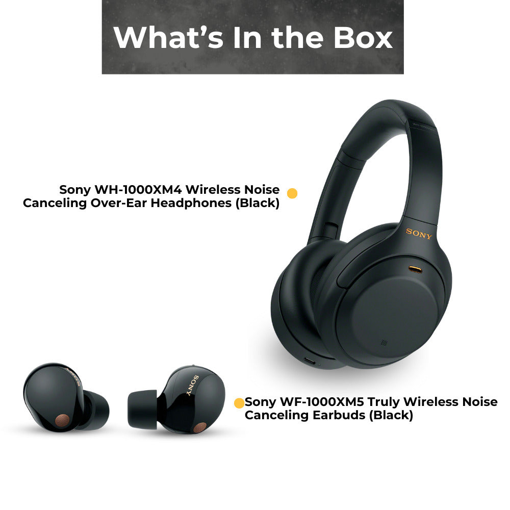 Sony WH-1000XM4 Wireless Noise Canceling Over-Ear Headphones (Black) with Earbuds Bundle