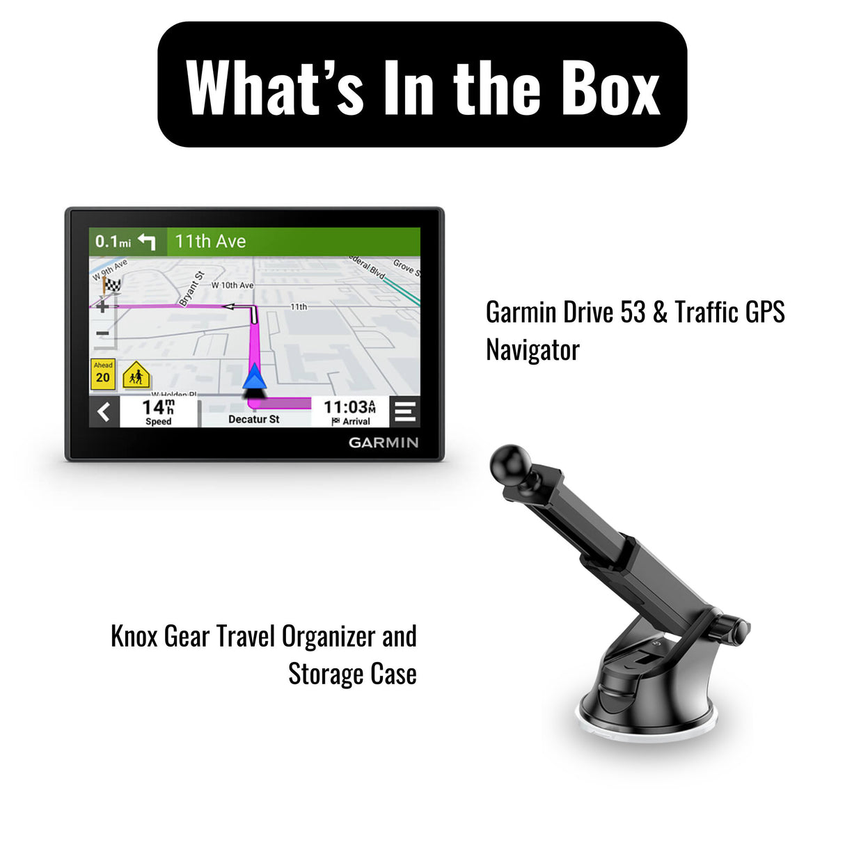 Garmin Drive 53 and Traffic GPS Navigator with Knox Gear GPS Suction Cup Mount (Black) Bundle