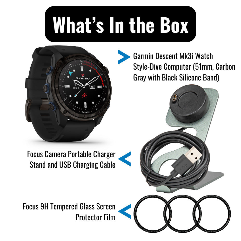 Garmin Descent Mk3i Watch-Style 51mm Dive Computer (Carbon Gray, Black Band) Bundle
