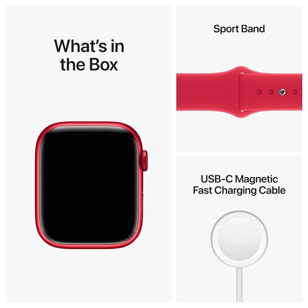 Apple Watch Series 8 GPS Smartwatch with 45mm Red Aluminum Case and Medium-Large Red Sport Band