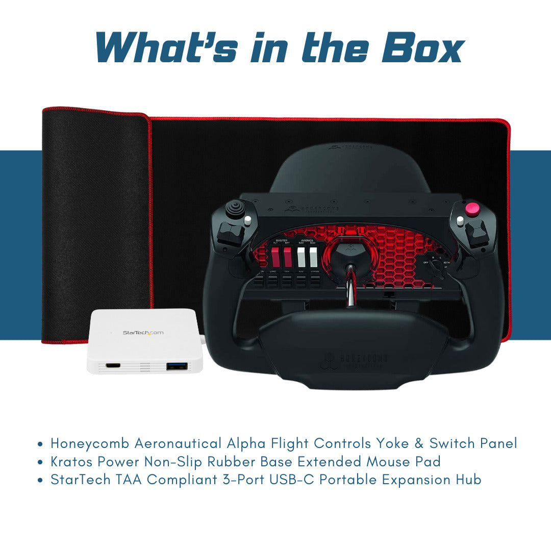 Honeycomb Aeronautical Alpha Flight Controls Yoke and Switch Panel with Expansion Hub Bundle