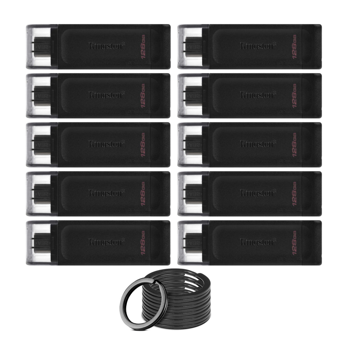 Kingston DataTraveler 70 USB 3.2 Flash Drive with Lightweight Design (128GB, Black, 10-Pack) Bundle
