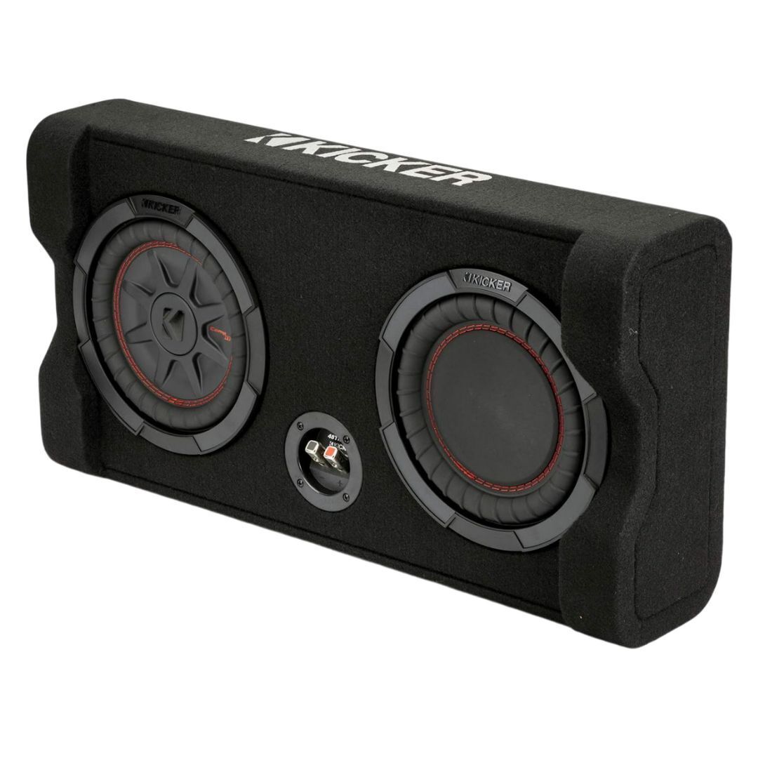 Kicker Down-Firing 8-Inch CompRT 2-Ohm TRTP Red Double Stitch Subwoofer Enclosure (Black)